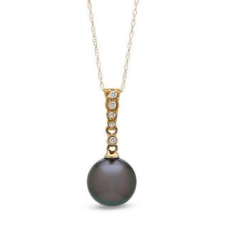 10.0mm Cultured Tahitian Pearl and Diamond Accent Pendant in 14K
