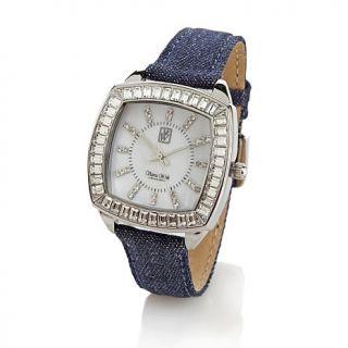 Victoria Wieck Crystal Baguette Metallic Leather Strap Watch