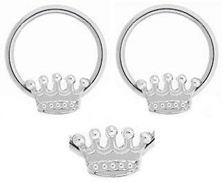 Pair of Crown Tiera Princess King Surgical Steel Captive bead Ring lip, belly, nipple, cartilage, tragus, earring body Jewelry piercing hoop   14 gauge, 3/8" (10mm) 14g Jewelry