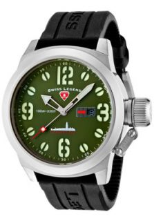 Swiss Legend 10543 017  Watches,Mens Submersible Military Green Dial Black Silicone, Casual Swiss Legend Quartz Watches