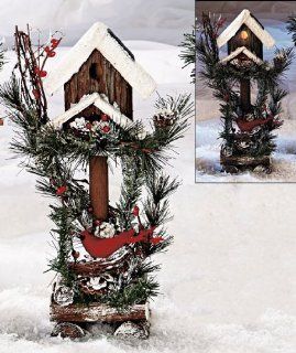 16" Wooden Rustic Solar Cardinal Birdhouse  Bird Houses  Patio, Lawn & Garden
