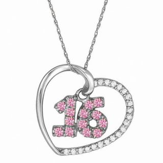 Sterling Silver Sweet 16 Heart Birthstone Pendant with Cubic Zirconia