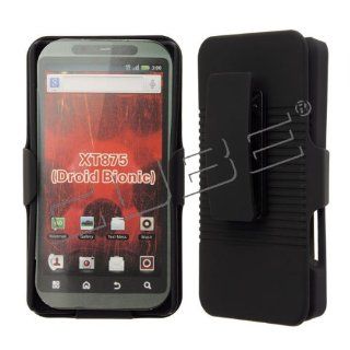 VERIZON MOTOROLA DROID BIONIC XT875 XT 875 SOLID BLACK 2 PC SNAP ON CASE WITH SLIDE  IN FACE  IN HOLSTER SHELL COMBO RATCHETED SWIVEL BELT CLIP Cell Phones & Accessories