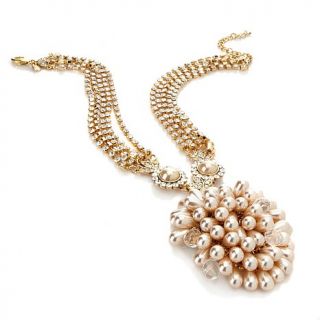 Universal Vault Simulated Pearl and Crystal 18" Cluster Necklace