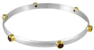 22k Gold Overlay Sterling Silver Garnet Bangle Bracelet by Michou Jewelry