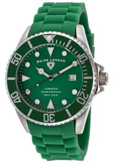 Swiss Legend 21344 08  Watches,Mens Luminous Green Dial Green Silicone, Casual Swiss Legend Quartz Watches
