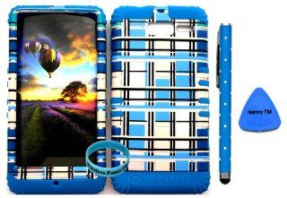 Bumper Case for Motorola Droid Razr M (XT907, 4G LTE, Verizon) Protector Case Blue White Checks Snap on + Blue Silicone Hybrid Cover (Stylus Pen, Pry Tool & Wireless Fones' Wristband included) Cell Phones & Accessories