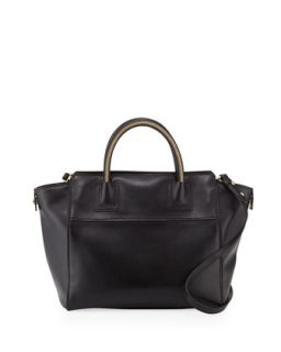 Logan Leather Large Tote, Black   Milly