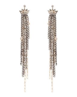 Pave Diamond Crown Earrings with Chain Fringe Drops   Irit Design