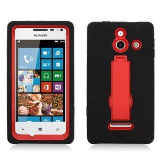 For Huawei W1 H883G/U8686 (Straight Talk/ T Mobile) Layer Case, 3 in 1 w/Stand Black Skin+Red PC Cell Phones & Accessories