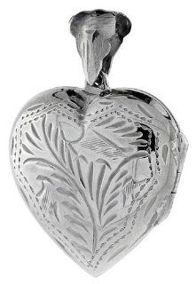 Sterling Silver Heart Locket Hand Engraved, 1 inch Locket Necklaces Jewelry