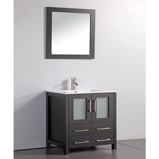 Legion Furniture Ceramic Top 30 inch Sink Espresso Bathroom Vanity And Matching Framed Mirror Espresso Size Single Vanities