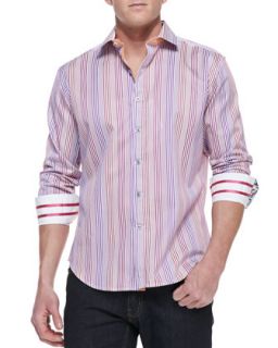 Mens Bambini Striped Button Down Shirt with Contrast Lining, Multicolor  