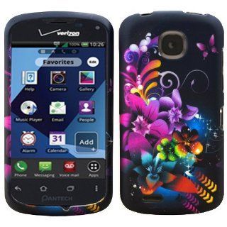 MINITURTLE, Slim Fit Rubber Feel 2 Piece Graphic Image Snap On Hard Phone Case Cover and Screen Protector for Android Smartphone Pantech Marauder R910L, Pantech Star Q /Verizon (Purple Flower Butterfly) Cell Phones & Accessories