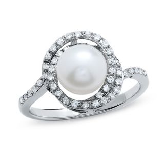 0mm Cultured Freshwater Pearl Orbit Ring with Diamond Accents in