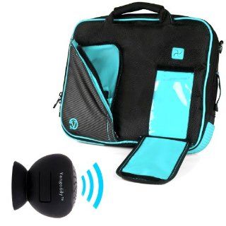 VanGoddy Pindar Sling   Pro Deluxe Shoulder Messenger Carrying Bag (BLACK & AQUA BLUE) for Apple iPad Air Retina Display 9.7" / iPad 3 / iPad 2 4G WiFi + Black Mini Suction Bluetooth Speaker with Microphone Computers & Accessories