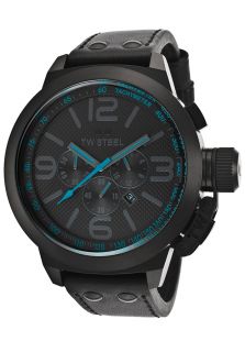 TW Steel TW905R  Watches,Mens Canteen 50 mm Chronograph Black Strap and Dial Blue Accents, Casual TW Steel Quartz Watches