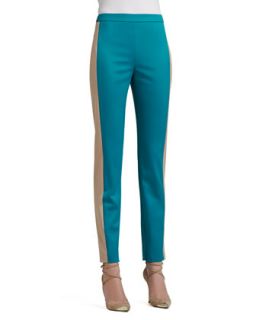 Womens Stretch Venetian Wool Slim Ankle Pants with Contrast Side Band   St.