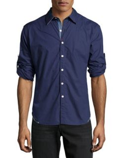 Long Sleeve Solid Poplin Shirt, Navy
