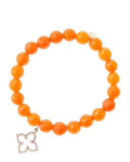 8mm Faceted Orange Agate Beaded Bracelet with 14k Rose Gold/Diamond Moroccan