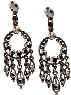 Beautiful Iridescent Faux Marcasite Crystal Hematite Finished Chandelier Dangle Earrings Jewelry