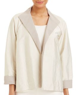 Womens Valeria Long Sleeve Topper Jacket, Oyster/Papyrus   Lafayette 148 New