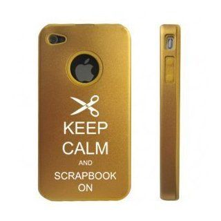 Apple iPhone 4 4S 4G Yellow Gold D9419 Aluminum & Silicone Case Keep Calm and Scrapbook On Scissors Cell Phones & Accessories