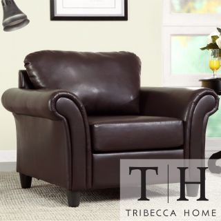 Tribecca Home Petrie Dark Brown Faux Leather Rolled Arm Club Chair