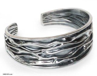 Sterling silver cuff bracelet, 'River'   Hand Crafted Sterling Silver Cuff Bracelet Jewelry