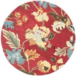 Handmade Blossom Red Floral Wool Rug (6 Round)