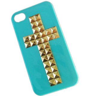 DIY Punk Cross Style Mobile Phone Case for iPhone 4 4S Mobile Cover with Studs and Spikes Blue Gold Cell Phones & Accessories