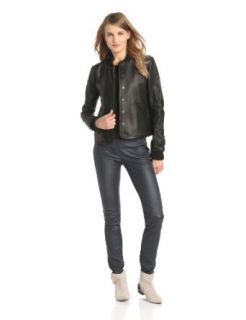 10 Crosby Derek Lam Women's Leather Varsity Jacket, Black, 2 Leather Outerwear Jackets