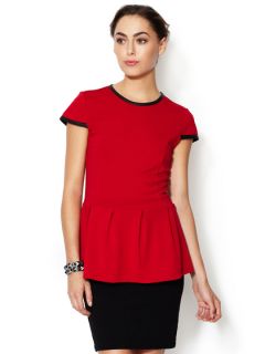 Ponte Peplum Top with Faux Leather Trim by The Letter