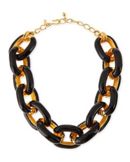 Black Enamel & Gold Plated Link Necklace   Kenneth Jay Lane