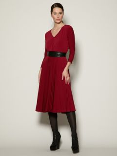 Pleated Jersey Belted Dress by Donna Morgan