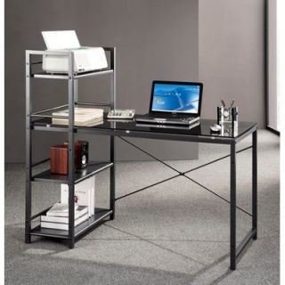Techni Mobili Glass Top Computer Desk with 4 Shelf Metal Bookcase RTA 7337