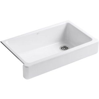KOHLER K 6488 0 Whitehaven Self Trimming Apron Front Single Basin Sink with Short Apron, White   Single Bowl Sinks  