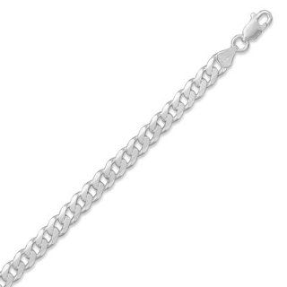 Bc18020 20" 180 Beveled Curb Chain Necklace (6.6mm) Chain Link Hand Stone Arm Neck Necklace Sterling Siliver 0.925