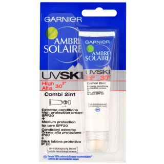 Garnier Ambre Solaire UV Ski Combi 2 in 1 SPF 30 Sun Cream with SPF 20 Lip Balm      Health & Beauty
