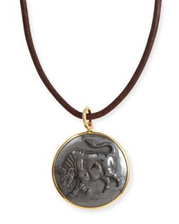 Hematite Taurus Zodiac Pendant Necklace on Leather Cord   Syna