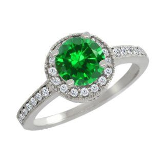 1.89 Ct Round Green Created Emerald 925 Sterling Silver Ring Jewelry