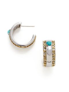 Pompeii Turquoise & Two Tone Filigree Hoop Earrings by DeLatori