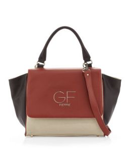 Colorblock Logo Flap Satchel Bag, Brown Multi   GF Ferre