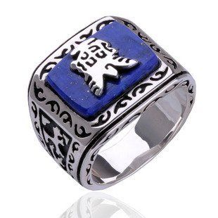 Inlaid Lapis Lazuli Gemstone Ring .925 Thai Silver Jewelry for Men's Fashion Size 10 Sports & Outdoors