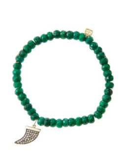 6mm Faceted Emerald Beaded Bracelet with 14k Gold/Diamond Medium Horn Charm