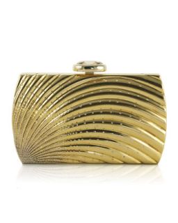 Ridged Arc Brass Clutch Bag, Champagne   Judith Leiber Couture