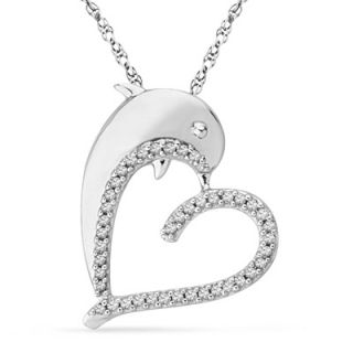 CT. T.W. Diamond Dolphin Heart Pendant in Sterling Silver   Zales