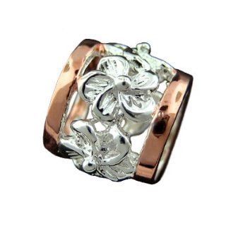 925 Silver Two Tone Rose Plumeria Bead Barrel Pendant Hawaiian Silver Jewelry Jewelry