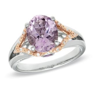 Oval Amethyst and Diamond Accent Ring in Sterling Silver and 10K Rose
