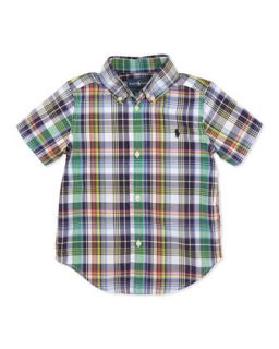 Blake Plaid Short Sleeve Shirt, Navy, Boys 4 7   Ralph Lauren Childrenswear